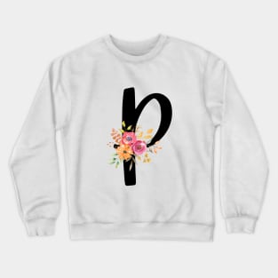 Letter P With Watercolor Floral Wreath Crewneck Sweatshirt